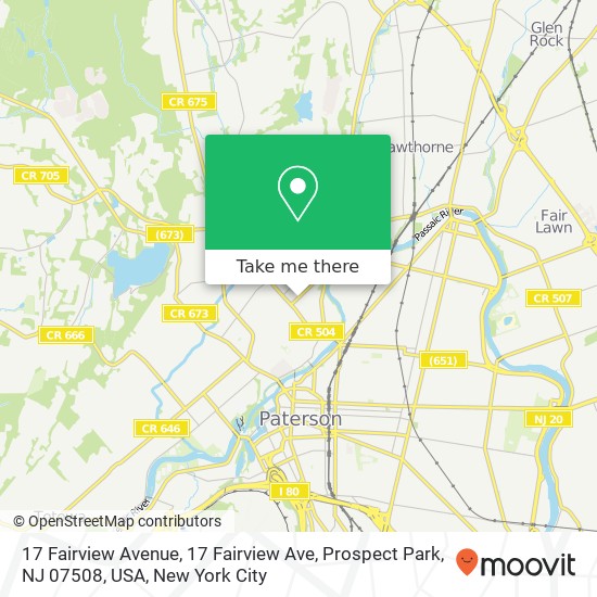 Mapa de 17 Fairview Avenue, 17 Fairview Ave, Prospect Park, NJ 07508, USA