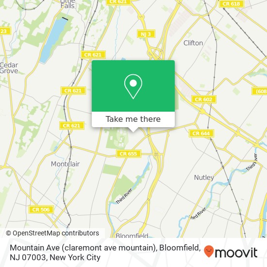 Mountain Ave (claremont ave mountain), Bloomfield, NJ 07003 map