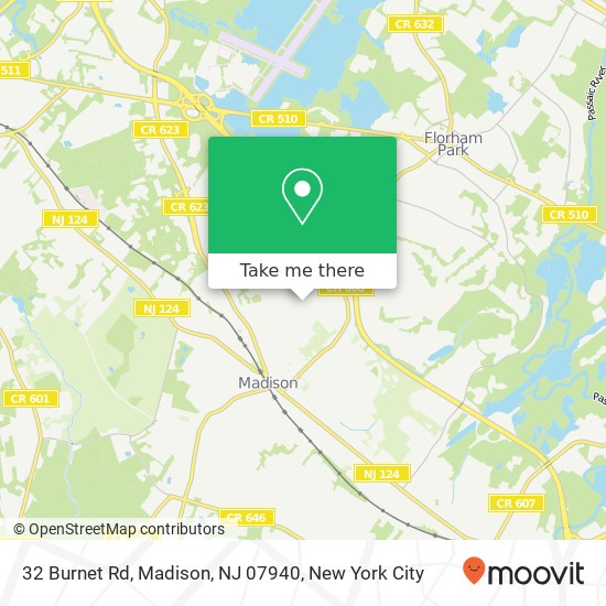 Mapa de 32 Burnet Rd, Madison, NJ 07940