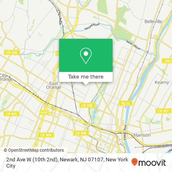 Mapa de 2nd Ave W (10th 2nd), Newark, NJ 07107