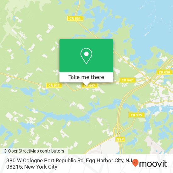 Mapa de 380 W Cologne Port Republic Rd, Egg Harbor City, NJ 08215