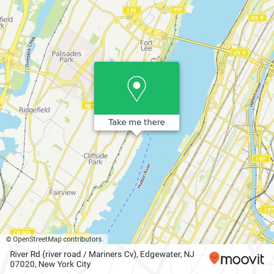 Mapa de River Rd (river road / Mariners Cv), Edgewater, NJ 07020