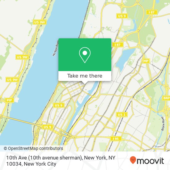10th Ave (10th avenue sherman), New York, NY 10034 map
