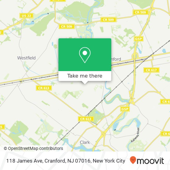 Mapa de 118 James Ave, Cranford, NJ 07016