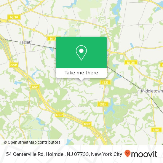 Mapa de 54 Centerville Rd, Holmdel, NJ 07733