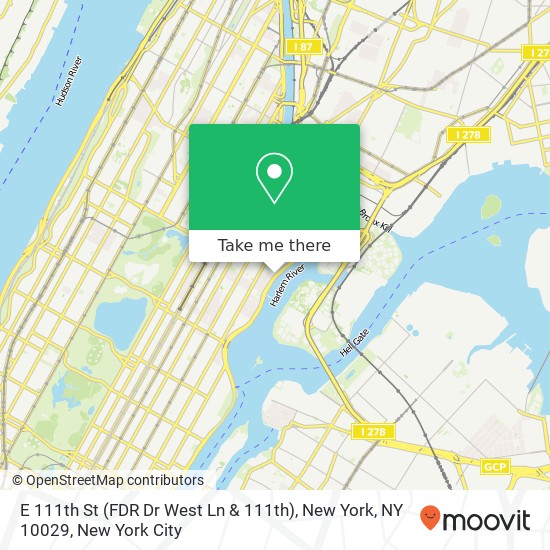 Mapa de E 111th St (FDR Dr West Ln & 111th), New York, NY 10029