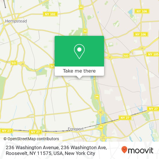 236 Washington Avenue, 236 Washington Ave, Roosevelt, NY 11575, USA map