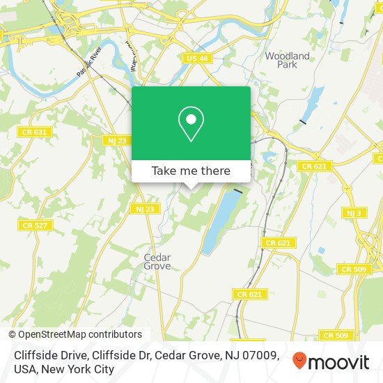 Mapa de Cliffside Drive, Cliffside Dr, Cedar Grove, NJ 07009, USA