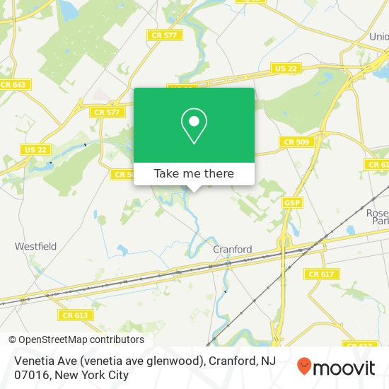 Mapa de Venetia Ave (venetia ave glenwood), Cranford, NJ 07016