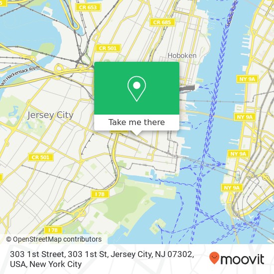 Mapa de 303 1st Street, 303 1st St, Jersey City, NJ 07302, USA