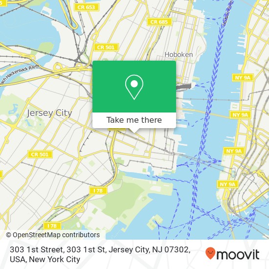 303 1st Street, 303 1st St, Jersey City, NJ 07302, USA map