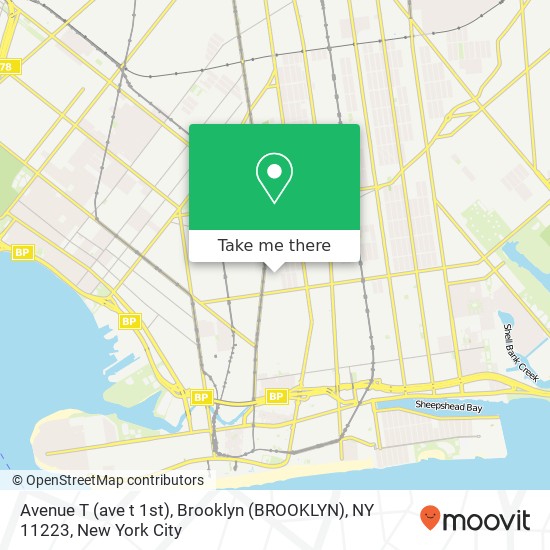 Mapa de Avenue T (ave t 1st), Brooklyn (BROOKLYN), NY 11223