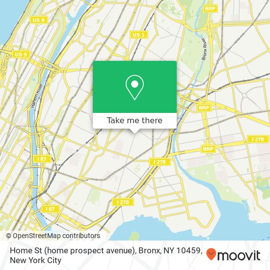 Mapa de Home St (home prospect avenue), Bronx, NY 10459