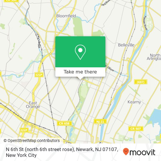 Mapa de N 6th St (north 6th street rose), Newark, NJ 07107