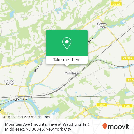 Mapa de Mountain Ave (mountain ave at Watchung Ter), Middlesex, NJ 08846