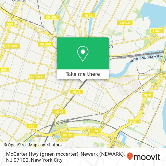 Mapa de McCarter Hwy (green mccarter), Newark (NEWARK), NJ 07102
