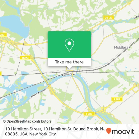 Mapa de 10 Hamilton Street, 10 Hamilton St, Bound Brook, NJ 08805, USA