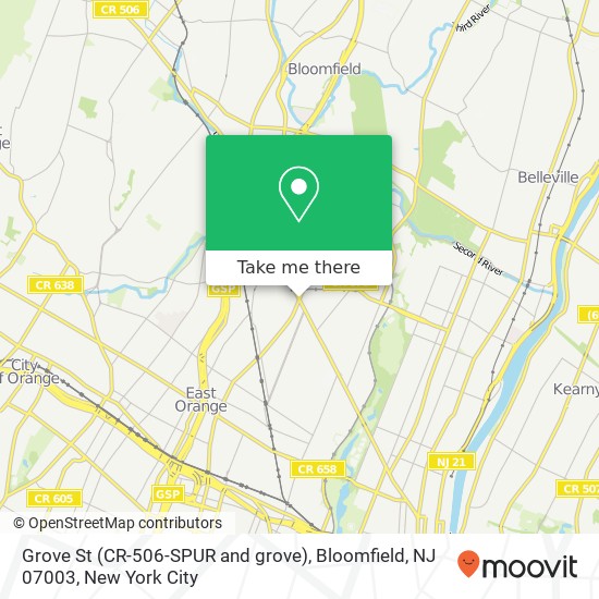 Mapa de Grove St (CR-506-SPUR and grove), Bloomfield, NJ 07003