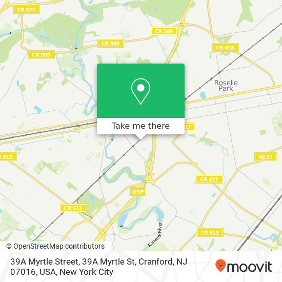 Mapa de 39A Myrtle Street, 39A Myrtle St, Cranford, NJ 07016, USA