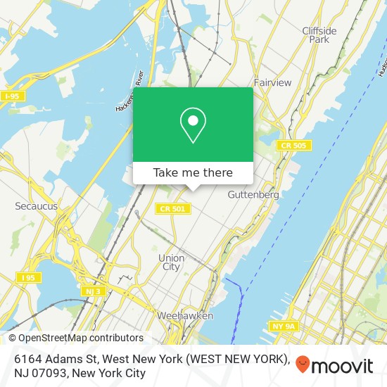 Mapa de 6164 Adams St, West New York (WEST NEW YORK), NJ 07093