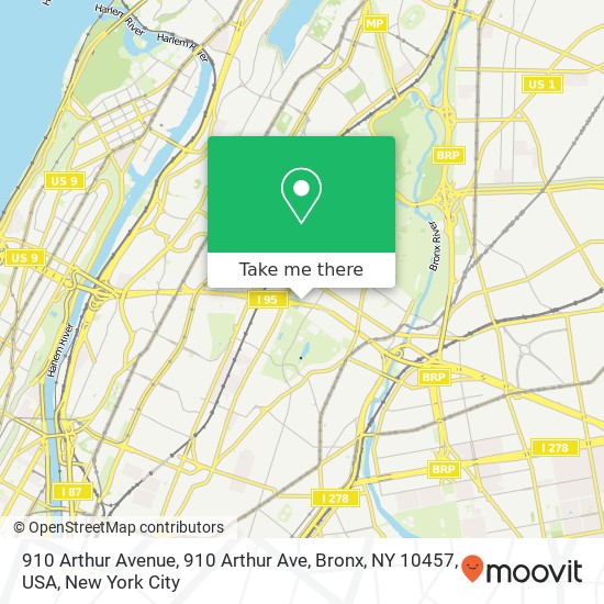 Mapa de 910 Arthur Avenue, 910 Arthur Ave, Bronx, NY 10457, USA