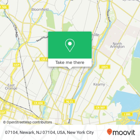 Mapa de 07104, Newark, NJ 07104, USA