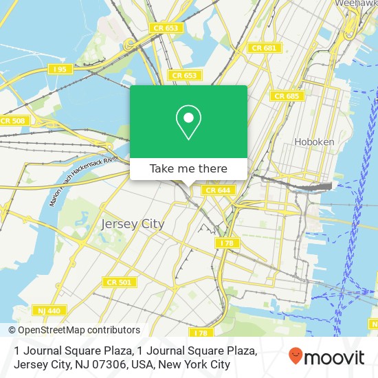 Mapa de 1 Journal Square Plaza, 1 Journal Square Plaza, Jersey City, NJ 07306, USA