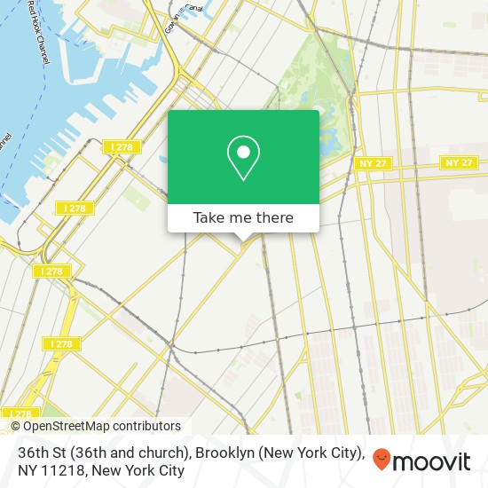 Mapa de 36th St (36th and church), Brooklyn (New York City), NY 11218