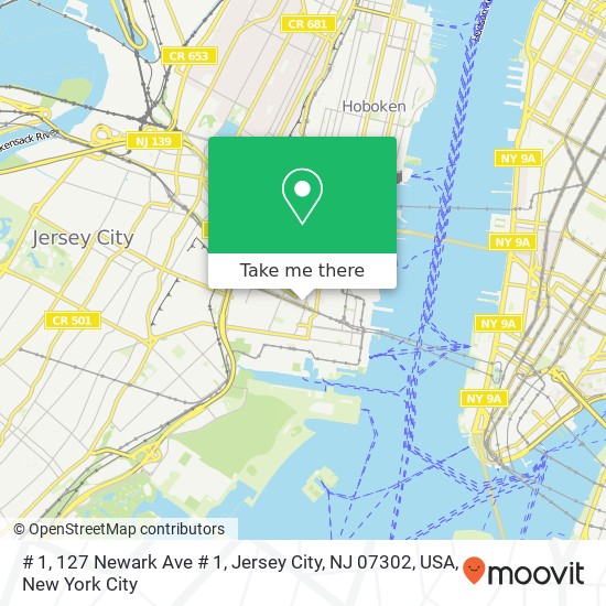 Mapa de # 1, 127 Newark Ave # 1, Jersey City, NJ 07302, USA
