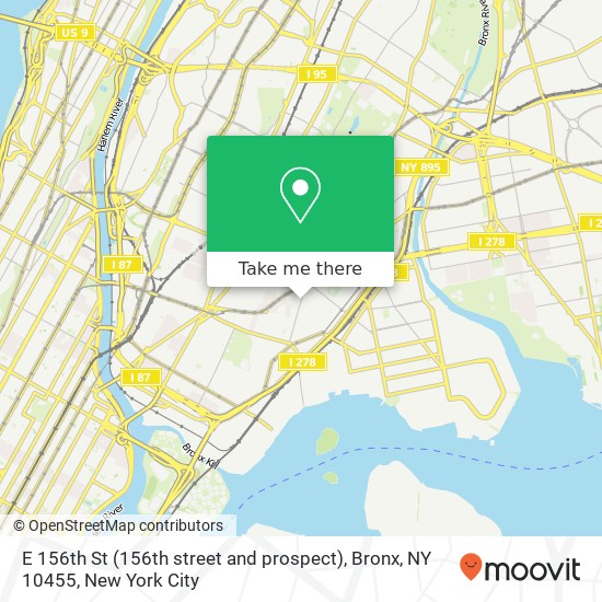 Mapa de E 156th St (156th street and prospect), Bronx, NY 10455