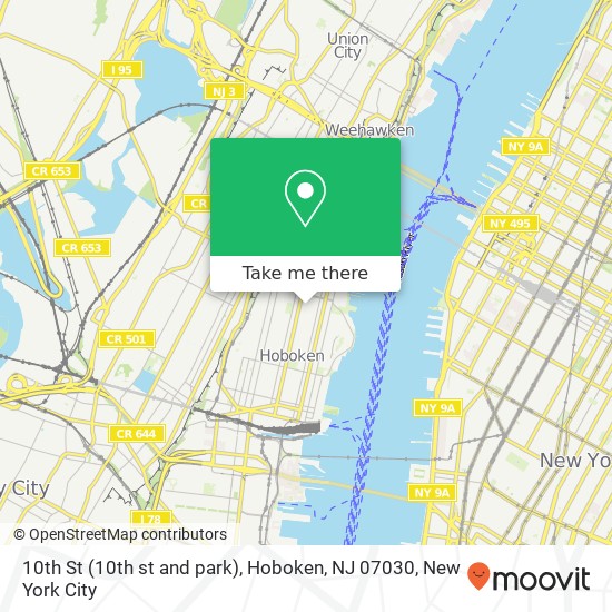 Mapa de 10th St (10th st and park), Hoboken, NJ 07030