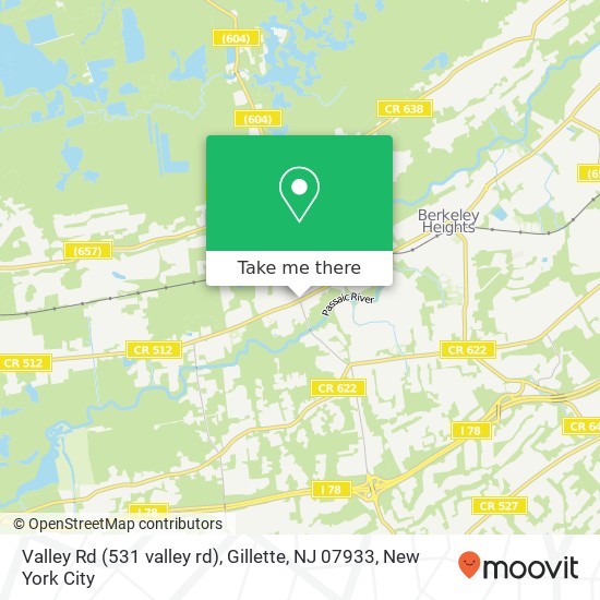 Mapa de Valley Rd (531 valley rd), Gillette, NJ 07933