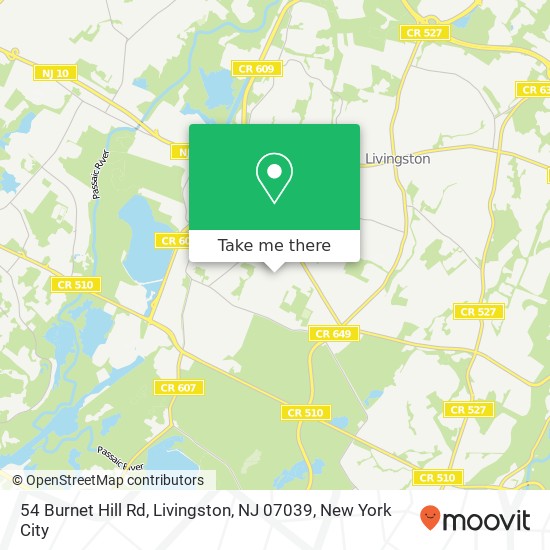 Mapa de 54 Burnet Hill Rd, Livingston, NJ 07039