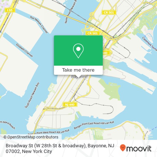 Mapa de Broadway St (W 28th St & broadway), Bayonne, NJ 07002