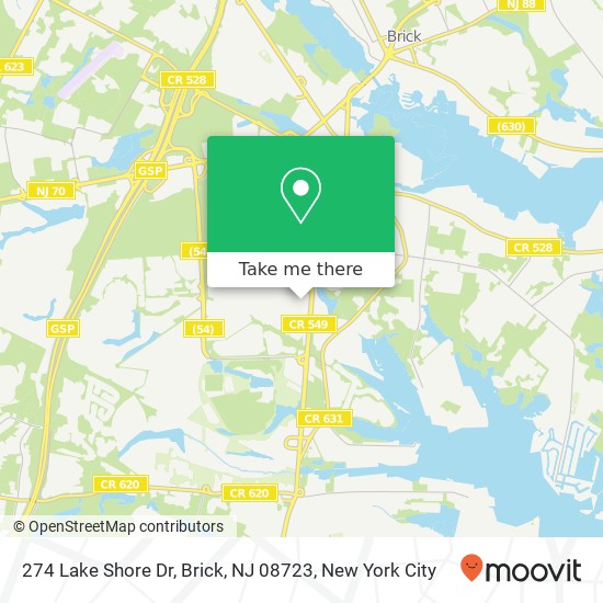 Mapa de 274 Lake Shore Dr, Brick, NJ 08723