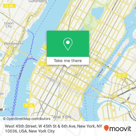 West 45th Street, W 45th St & 6th Ave, New York, NY 10036, USA map