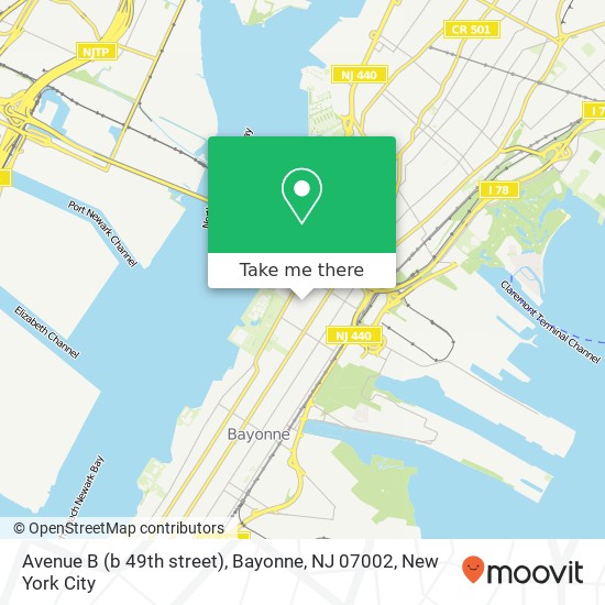 Mapa de Avenue B (b 49th street), Bayonne, NJ 07002