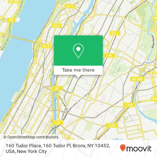 Mapa de 160 Tudor Place, 160 Tudor Pl, Bronx, NY 10452, USA