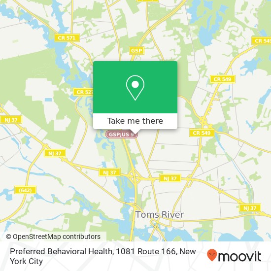 Mapa de Preferred Behavioral Health, 1081 Route 166