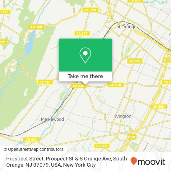 Mapa de Prospect Street, Prospect St & S Orange Ave, South Orange, NJ 07079, USA