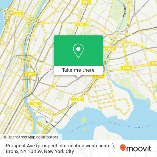 Mapa de Prospect Ave (prospect intersection westchester), Bronx, NY 10459