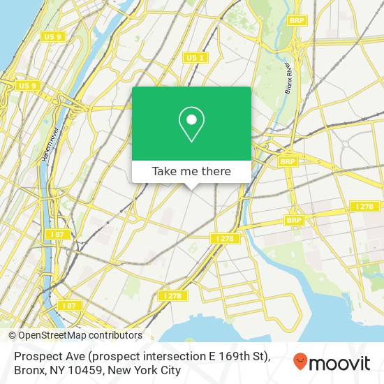 Mapa de Prospect Ave (prospect intersection E 169th St), Bronx, NY 10459