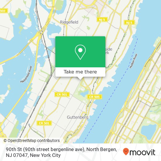 Mapa de 90th St (90th street bergenline ave), North Bergen, NJ 07047