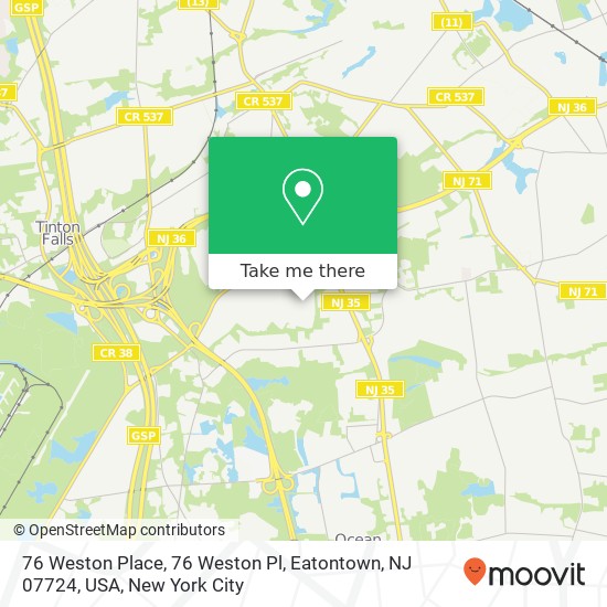 Mapa de 76 Weston Place, 76 Weston Pl, Eatontown, NJ 07724, USA