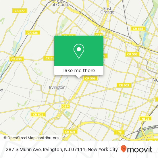 Mapa de 287 S Munn Ave, Irvington, NJ 07111