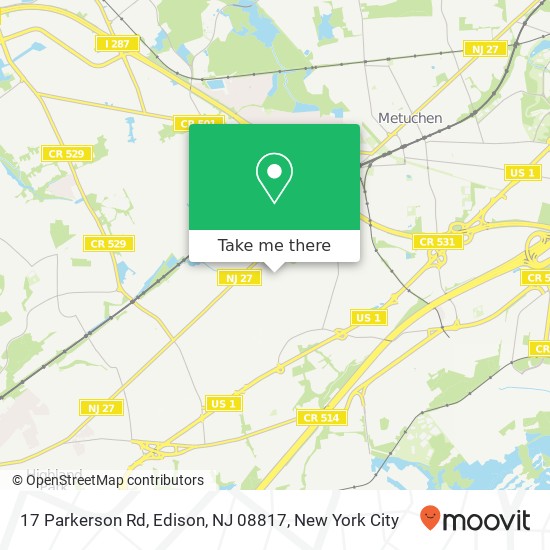 Mapa de 17 Parkerson Rd, Edison, NJ 08817