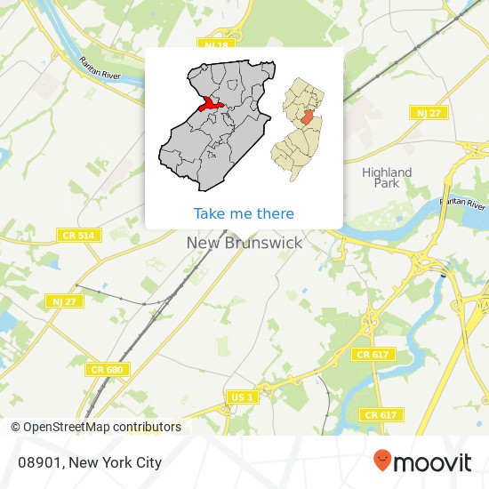 Mapa de 08901, New Brunswick, NJ 08901, USA