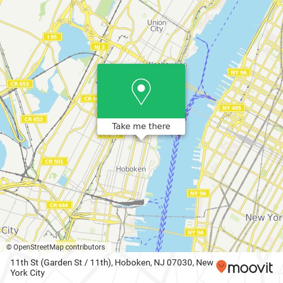 Mapa de 11th St (Garden St / 11th), Hoboken, NJ 07030