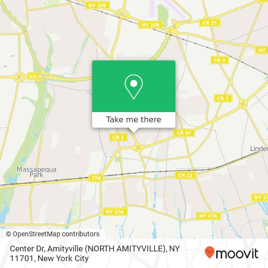 Mapa de Center Dr, Amityville (NORTH AMITYVILLE), NY 11701