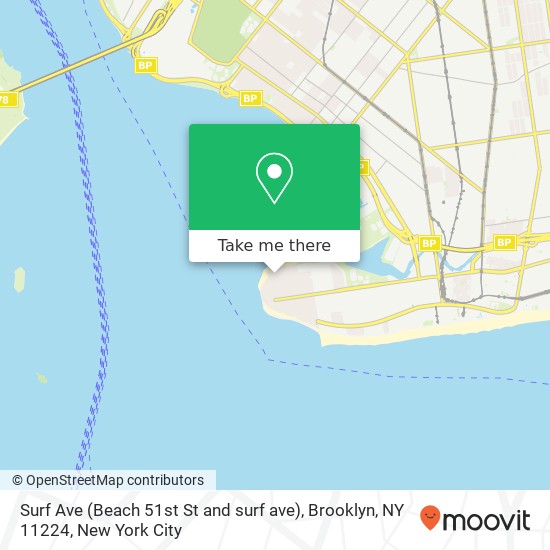 Mapa de Surf Ave (Beach 51st St and surf ave), Brooklyn, NY 11224